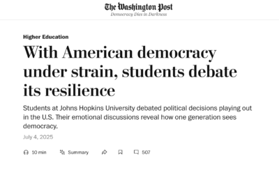 Washington Post Feature: With American Democracy Under Strain, Students Debate Its Resilience